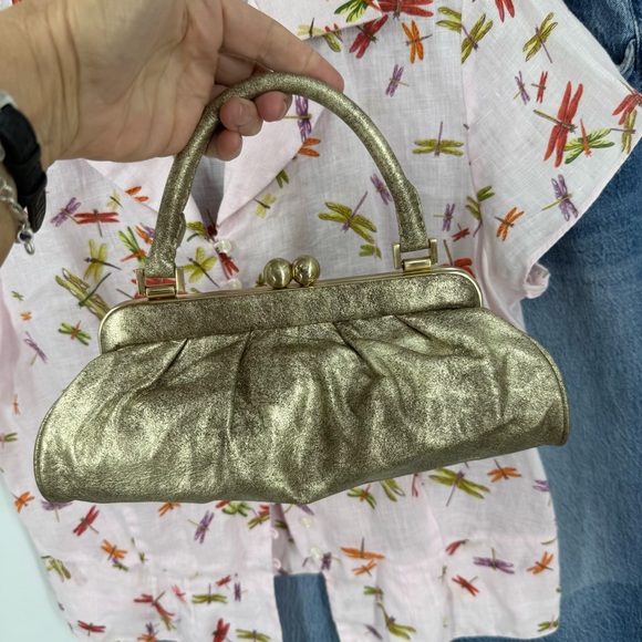 Antonio Melani vintage style W/a kiss-lock closure metallic  Gold mini Handbag